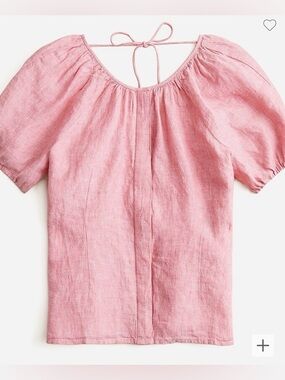 J. Crew Pink Linen Puff-Sleeve Tie-Back Top